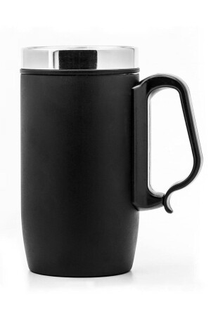 Çift Katmanlı Kauçuk Taban 250ml Mat Siyah Kulplu Paslanmaz Çelik Termos Bardak Mug Kupa Çay Kahve - 1