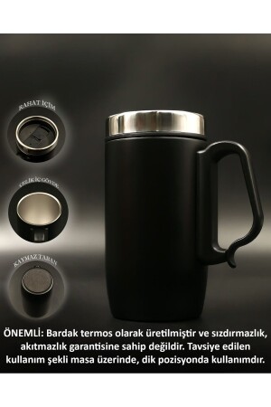 Çift Katmanlı Kauçuk Taban 250ml Mat Siyah Kulplu Paslanmaz Çelik Termos Bardak Mug Kupa Çay Kahve - 3