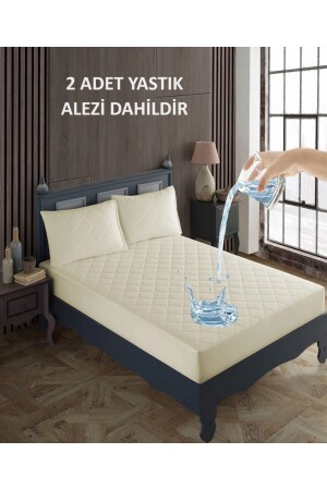 Çift Kişilik Alez Seti %100 Pamuk Kapitone Su Sıvı Geçirmez Yatak Yastık Alezi Yatak Yastık Koruyucu - Sevilya