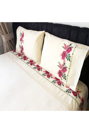 Çift Kişilik Kanaviçe Işlemeli Pike Takımı-bordo 1120 - Yavuz Tekstil