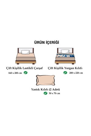 Çift Kişilik Nevresim Takımı (160x200 Lastikli Çarşaf-yorgan Kılıfı-yastık Kılıfı) CRSNVR160 - 3