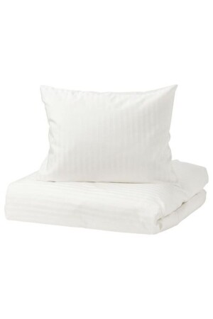 Doppelbett-Bettbezug-Set, weiß gestreift, Meridyendukkan, 240 x 220/50 x 60 cm, Baumwolle, weiße Streifen, ohne Laken - IKEA