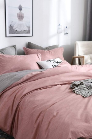 مجموعة غطاء غطاء من الجانب المزدوج من MNZ-Double Ranforce Duvet Cover Set - مع ورق مرنة - مسحوق/الرمادي AT79CKKLAS - Alla Turca