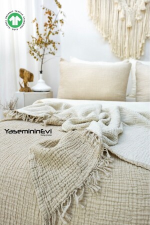 MNZ-Double Mink Color 4 طبقات غطاء السرير المسلين / 2 غطاءات الوسادة - Yasemininevi
