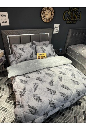 Çift Kişilik Welsoft Pufidik Uyku Seti (LASTİKLİ ÇARŞAFLI) Gri Tüy - Violacasa
