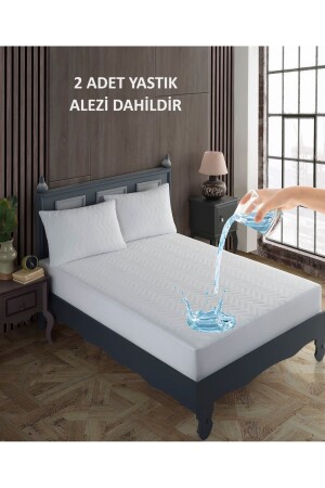 Çift Kişilik Yastıklı Yatak Alez Seti %100 Pamuk Kapitone Su Sıvı Geçirmez Yatak ve Yastık Koruyucu - Sevilya