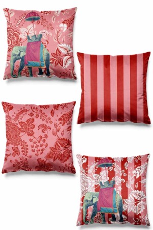 Çift Tarafı Baskılı Hint Fili Desenli 4'lü Süet Kırlent Kılıfı - Pilloveland