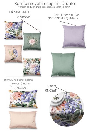 Çift Tarafı Baskılı Lilac Desenli 4'lü Süet Kırlent Kılıfı - 3