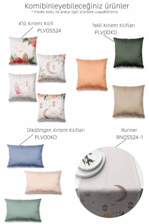 Çift Tarafı Baskılı Ramazan Floral Desenli 4'lü Süet Kırlent Kılıfı Ramadan Kareem PLV0S524 - 3