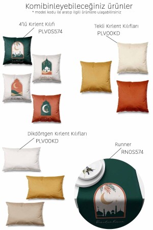 Çift Tarafı Baskılı Ramazan Kubbe Desenli 4'lü Set Süet Kırlent Kılıfı Ramadan Kareem PLV0S574 - 4