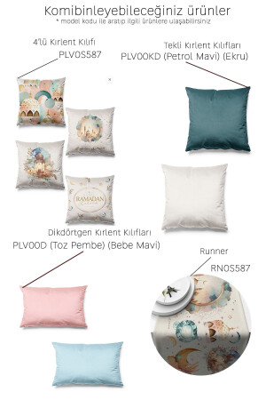 Çift Tarafı Baskılı Ramazan Pudra Desenli 4'lü Set Süet Kırlent Kılıf Ramadan Kareem PLV0S587 - 4