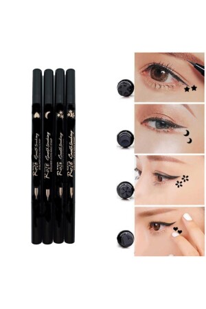 Çift Taraflı Ay - Yıldız - Kalp Ve Çiçek Desenli Kalem Eyeliner 4 Adet KE-04 - 2