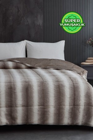 Çift (Taraflı) Kişilik Kürk Yorgan Dolgulu Peluş Yumuşak Wellsoft Yatak Örtüsü 1 Parça Set Mendy Bej - Evlen Home Collection