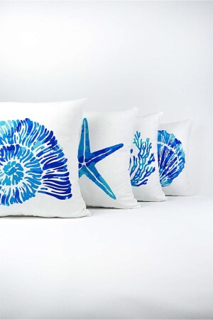 Çift Taraflı Mavi Marin Desenli 4'lü Dijital Baskılı Kırlent Yastık Kılfı Seti 4kmbs88-ct - Cango Home