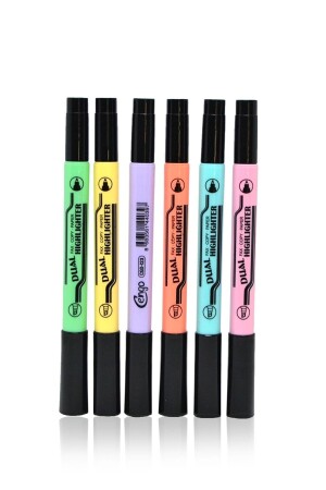 Çift Taraflı Pastel Renk Fosforlu Işaretleme Kalemi 6 Lı Set - 1