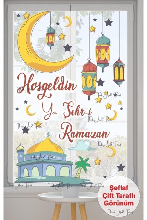 Çift Taraflı Şeffaf Ramazan Ayı Temalı Cam Duvar Süsleri Hoşgeldin Ramazan Sticker Seti rraŞEFFAF - 1