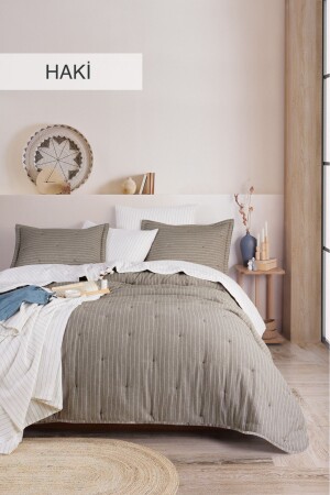 ÇİFT TARAFLI SOFT DREAMS NATURAL ÇİFT KİŞİLİK YORGAN YATAK ÖRTÜ SETİ HAKİ - İyi Geceler İstanbul