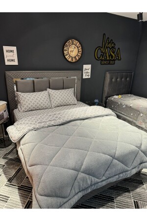 Çift Taraflı Welsoft Yorgan Seti Çift Kişilik Gri Zincir VCSTCK1213 - Violacasa