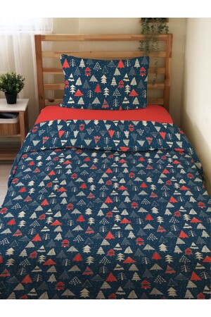 Çift Taraflı Yılbaşı Özel Desenli Çarşafsız 2'li Takım Baskılı Tek Kişilik Nevresim Takımı 15698 - Evmila