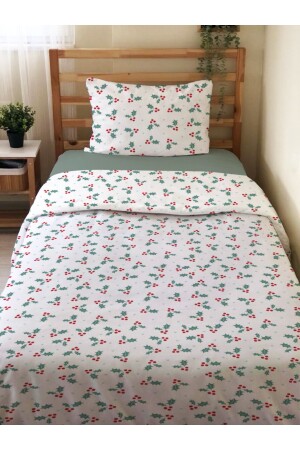 Çift Taraflı Yılbaşı Özel Desenli Çarşafsız 2'li Takım Baskılı Tek Kişilik Nevresim Takımı 15702 - Evmila