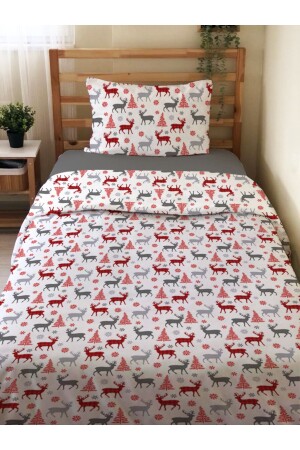 Çift Taraflı Yılbaşı Özel Desenli Çarşafsız 2'li Takım Baskılı Tek Kişilik Nevresim Takımı 15711 - Evmila