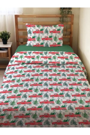 Çift Taraflı Yılbaşı Özel Desenli Çarşafsız 2'li Takım Baskılı Tek Kişilik Nevresim Takımı 15714 - Evmila