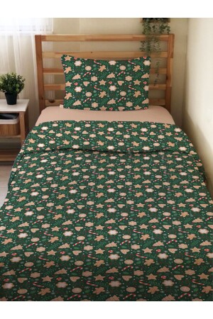 Çift Taraflı Yılbaşı Özel Desenli Çarşafsız 2'li Takım Baskılı Tek Kişilik Nevresim Takımı 15715 - Evmila