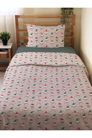 Çift Taraflı Yılbaşı Özel Desenli Çarşafsız 2'li Takım Baskılı Tek Kişilik Nevresim Takımı 15717 - Evmila