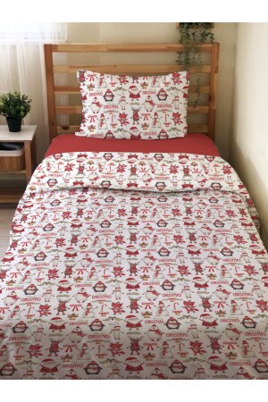 Çift Taraflı Yılbaşı Özel Desenli Çarşafsız 2'li Takım Baskılı Tek Kişilik Nevresim Takımı 15718 - Evmila