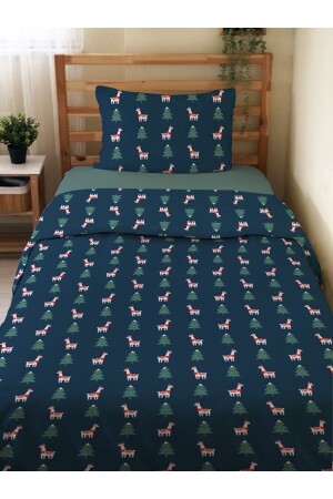Çift Taraflı Yılbaşı Özel Desenli Çarşafsız 2'li Takım Baskılı Tek Kişilik Nevresim Takımı 15720 - Evmila