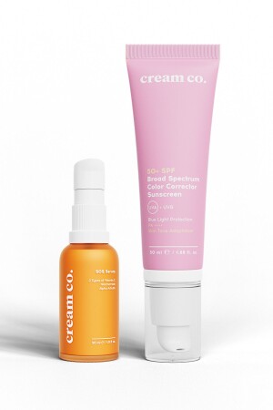 Cilt Tonu Eşitleyici Leke-Kırışıklık Karşıtı Yenileyici Işıltılı Bitişli 50- SPF Koruyucu İkili - Cream Co.