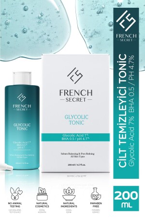 Hauterneuerndes, reinigendes, porenstraffendes Tonikum 200 ml (Glykolsäure 7 % + BHA 0,5/ph 4,7 %) FS06 - French Secret