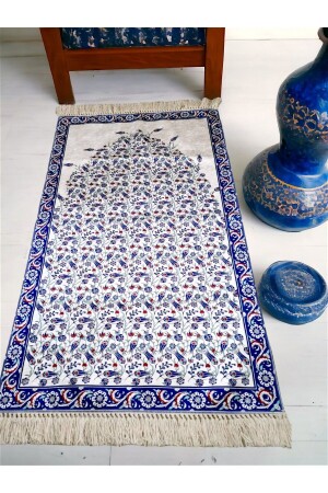 Çini Motifli İpek Görünümlü Seccade - LACİVERT - Sierra