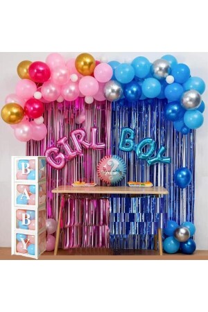 Cinsiyet Belirleme Parti Seti; Baby Kutu-Fon Perde- Folyo Balon Ve Balon Zincir Seti Konsept 2 - Patladı Gitti