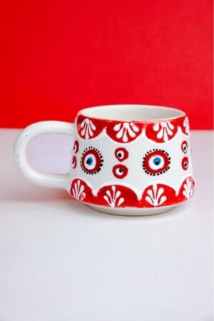 Ciporcal handgefertigte Keramiktasse mit besonderem Design, böser Blick, Perle, Rot - 1