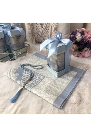 Çırağan-Serie Gebetsteppich Gebetsperlen Geschenkset Babyblau - Ensarhac