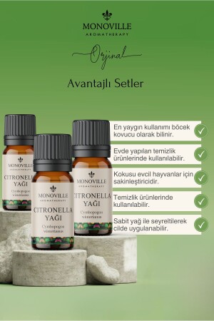 Citronella Uçucu Yağı 3'lü Set %100 Saf ve Doğal (Citronella Essantial Oil) 3x10 ml - 3