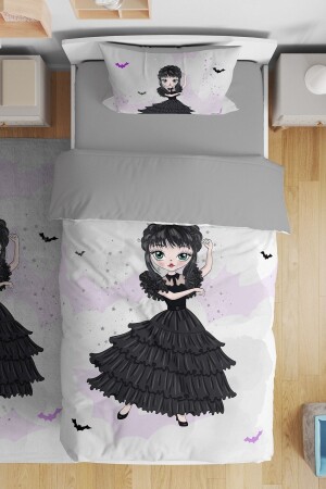 Çizgi Gri Danscı Wednesday Desenli Tek Kişilik Bebek Çocuk Nevresim Seti evnev00230 - Evpanya