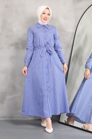 Çizgili Kuşaklı Gizli Cepli Yazlık Elbise - Maystore