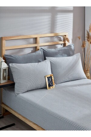 Çizgili Pamuklu Lastikli Çarşaf Yastık Kılıfı Tek Kişilik - Çift Kişilik - Battal boy İpliğe boyalı - Essehm