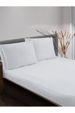 Çizgili Saten Lastikli Çarşaf Seti + Yastık Kılıfı Çift Kişilk - Tek Kişilik - Soft Colours