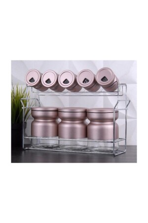 Clara Lüks 9 Parça Renkli Metal Kaplı Cam Baharat Takımı - Rose Gold 8697635557645 - 2