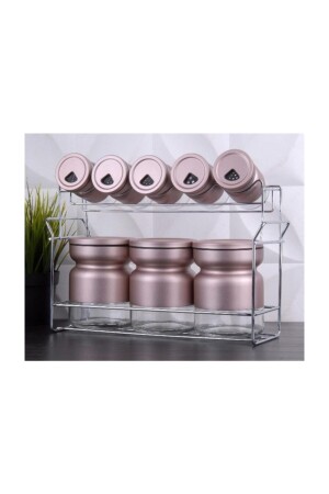 Clara Lüks 9 Parça Renkli Metal Kaplı Cam Baharat Takımı - Rose Gold 8697635557645 - 4