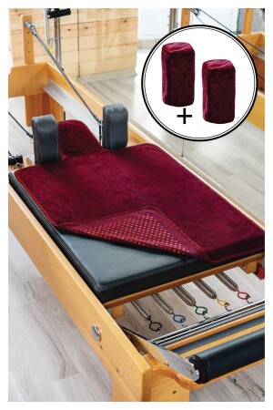 Claret Red Pilates Reformer Towel Shoulder Pad Cover, Anti-Slip Reformer Mat Towel REFTOWELOMZ - 1