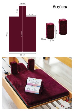 Claret Red Pilates Reformer Towel Shoulder Pad Cover, Anti-Slip Reformer Mat Towel REFTOWELOMZ - 4