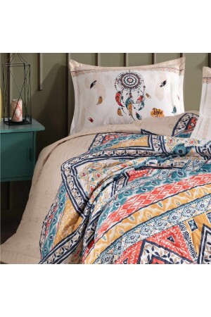 Clasy Double 4 Season Quilted Duvet Cover Set Boho Beige Ç. K 4 Jahreszeiten Boho - 4