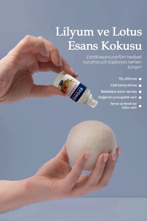 Clean 3 Adet Çamaşır Yün Keçe Kurutma Topu - 30ml Esans Koku Hediye - Doğal ve Çevre Dostu - 6