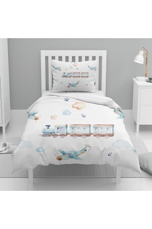 Clouds Airplane Train Patterned Single Children's Duvet Cover Set elsedekorcocnevx15 - 3