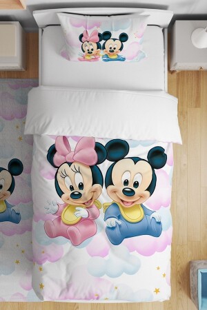 Cloudy Mickey und Minnie gemustertes Einzelbett-Kinderbettwäscheset evnev00142 - 2