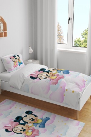 Cloudy Mickey und Minnie gemustertes Einzelbett-Kinderbettwäscheset evnev00142 - 5